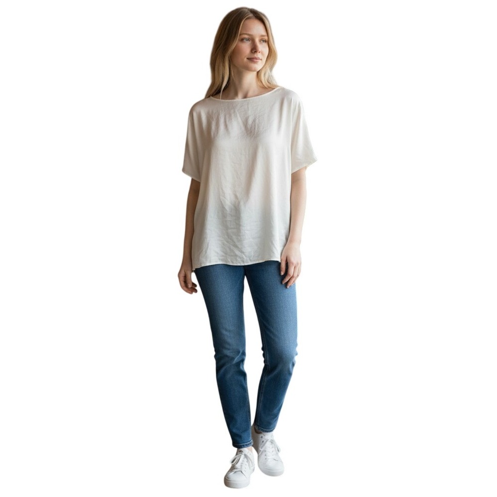 Vince Camuto Afterglow Short Sleeve Top New Ivory Satin Blouse 91324141 Large
